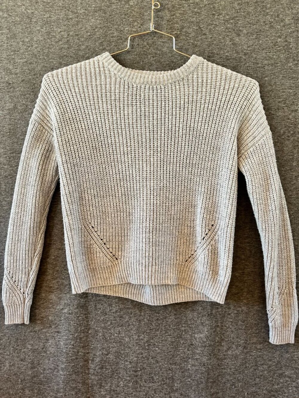 Hippie Rose long sleeve gray women's stretch knit sweater with cutouts XS extra